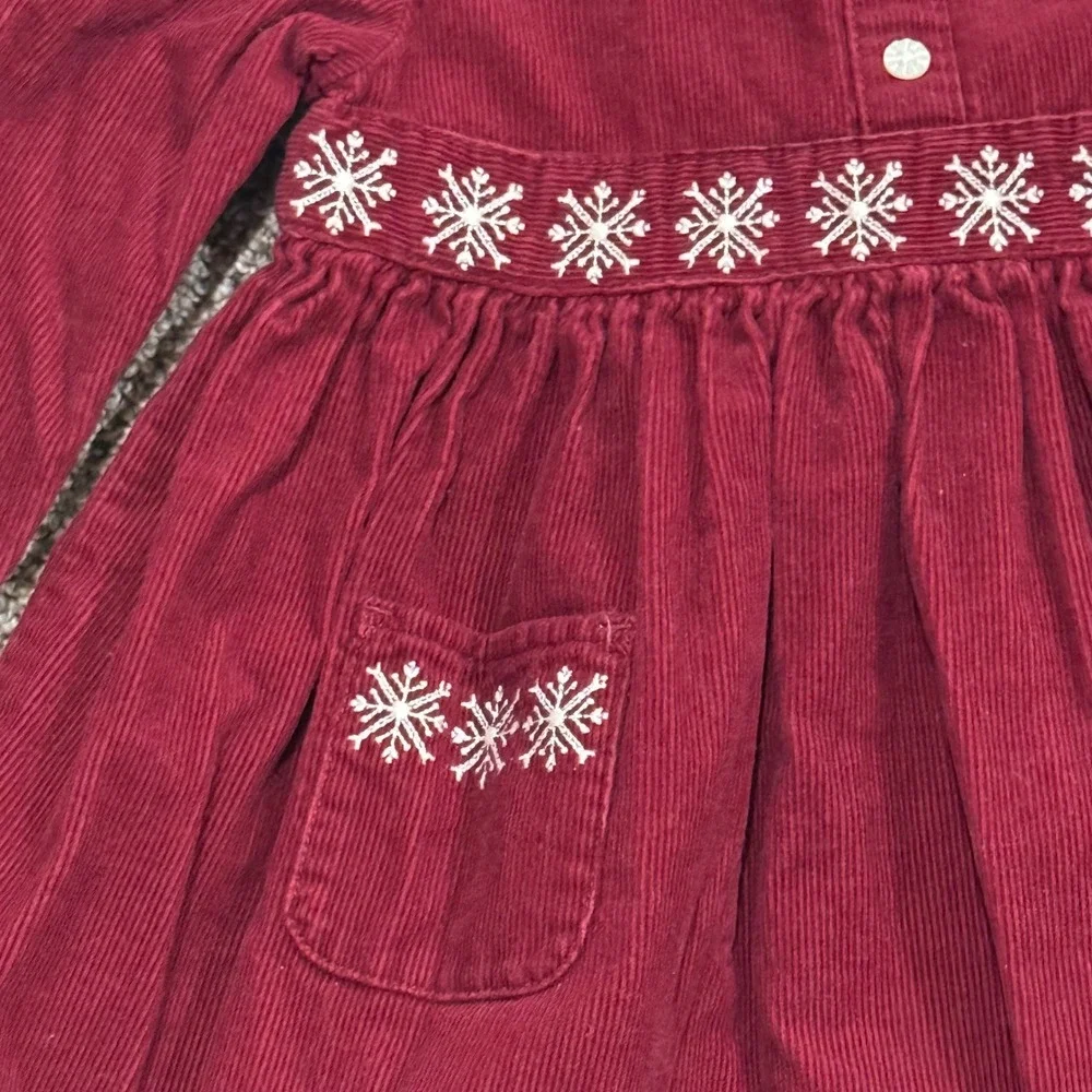 Gymboree Girls Red Corduroy Snowflake Christmas Dress Size 2T Long Sleeve‎